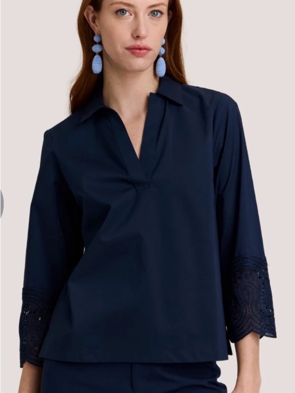 Hinson Wu Navy Mixed Media Blouse Shirt Size M